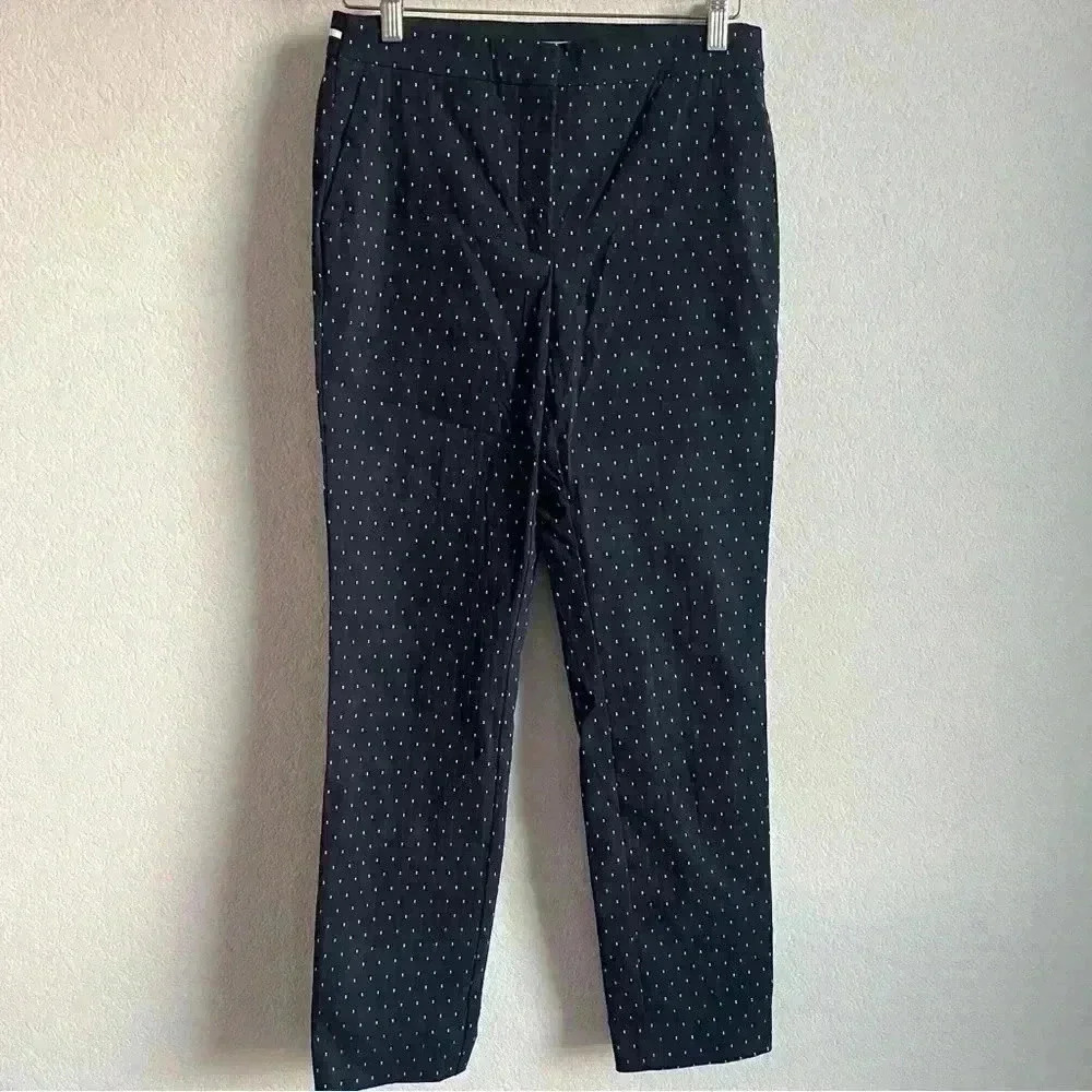 Zara Basic Women’s M Navy Dotted Stretch Print Lightweight Straight Leg Pants